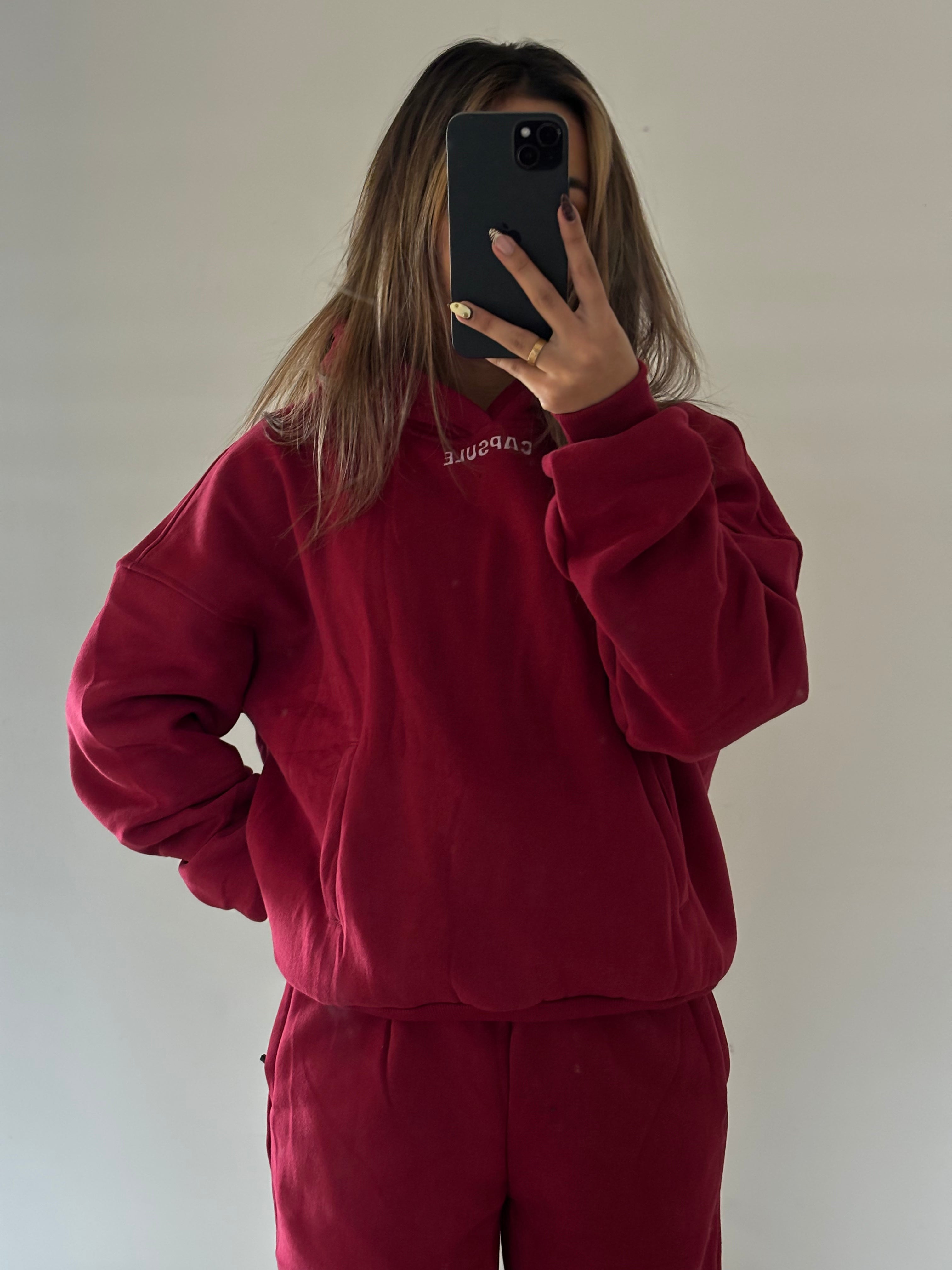 Wine Red Hoodie + Tracksuit Deep Tones Set